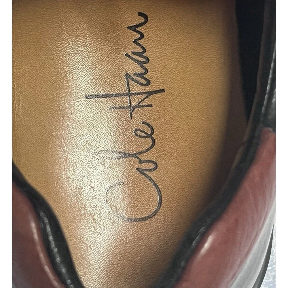 Cole Haan Zeno Leather Oxfords Comfort Shoes Mens 10 Black Tan Business Casual